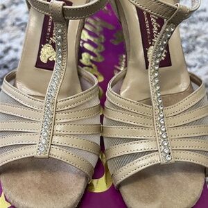 Chic Beige Strappy Heels with Rhinestone Detail